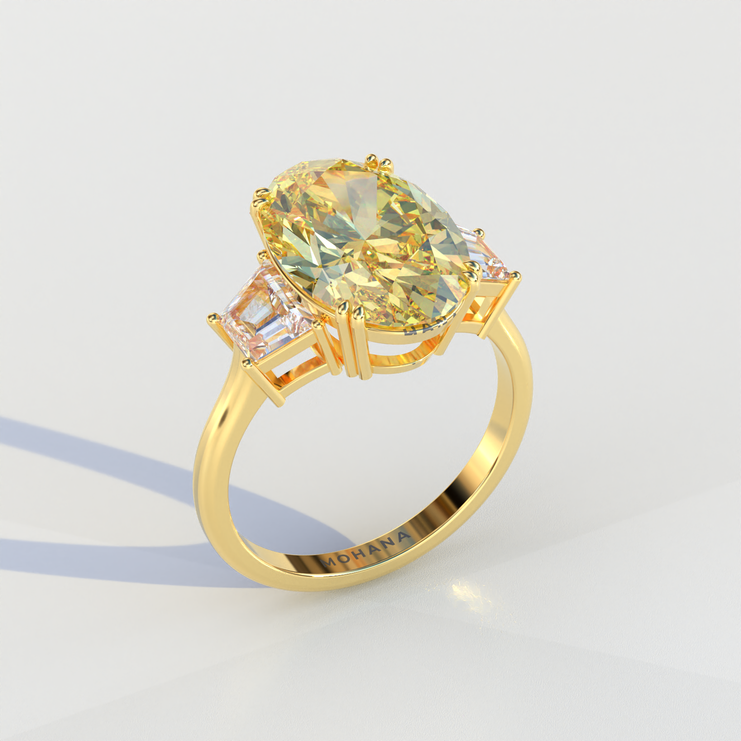 2 Carat Yellow Oval & Trapezoid Cut Lab Diamond Three Stone Engagement Ring - Lucy