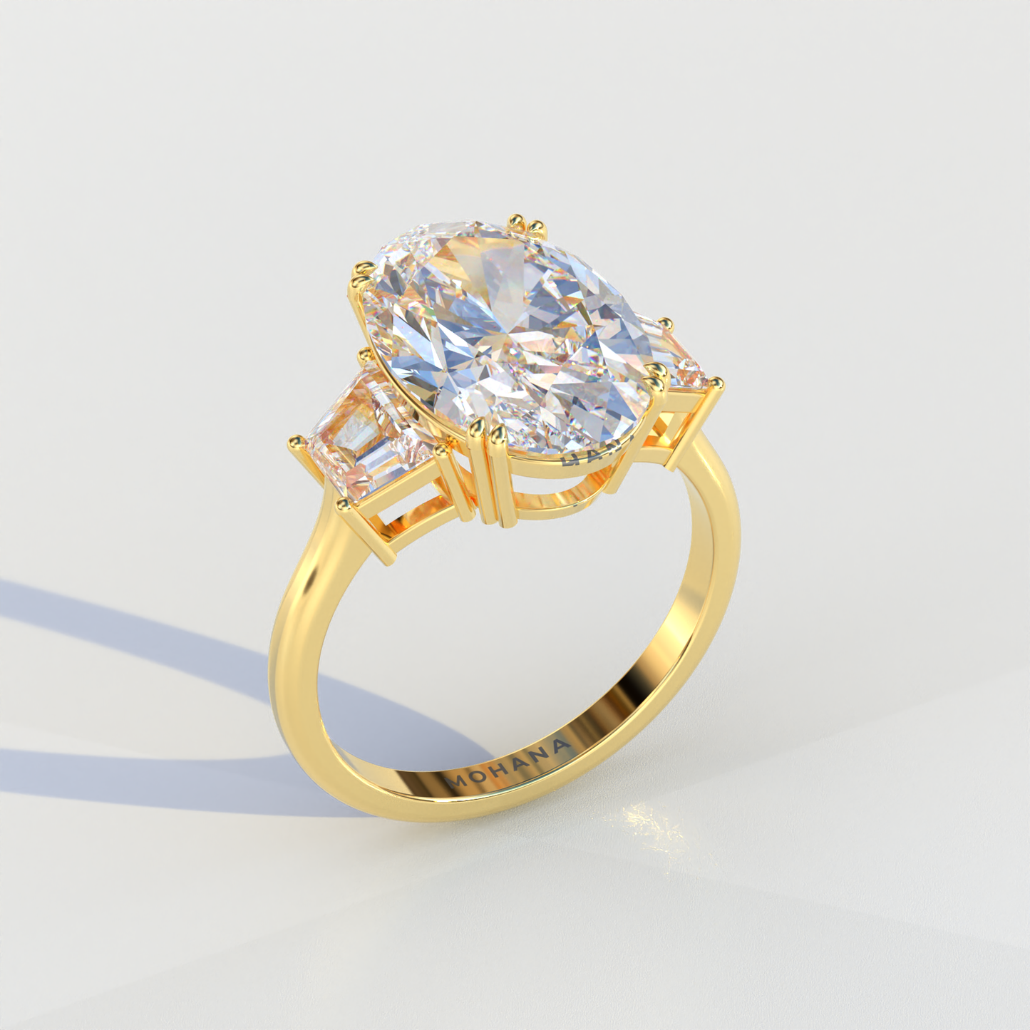 Three Stone 4 carat E VVS Elongated oval Cut Lab Diamond Engagement Ring - Lucy