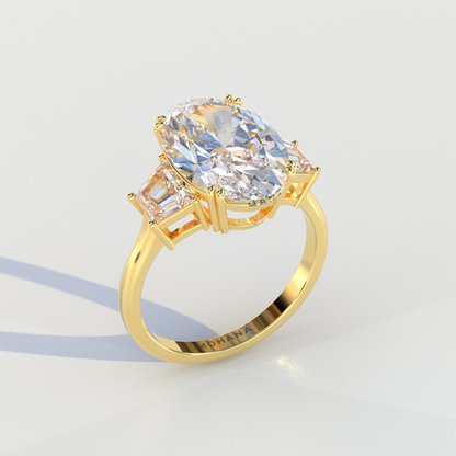 Three Stone 4 carat E VVS Elongated oval Cut Lab Diamond Engagement Ring - Lucy