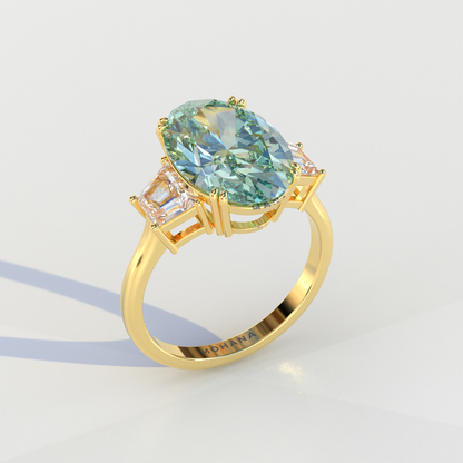 Three Stone 4 carat Green Oval Cut Lab Diamond Engagement Ring - Lucy
