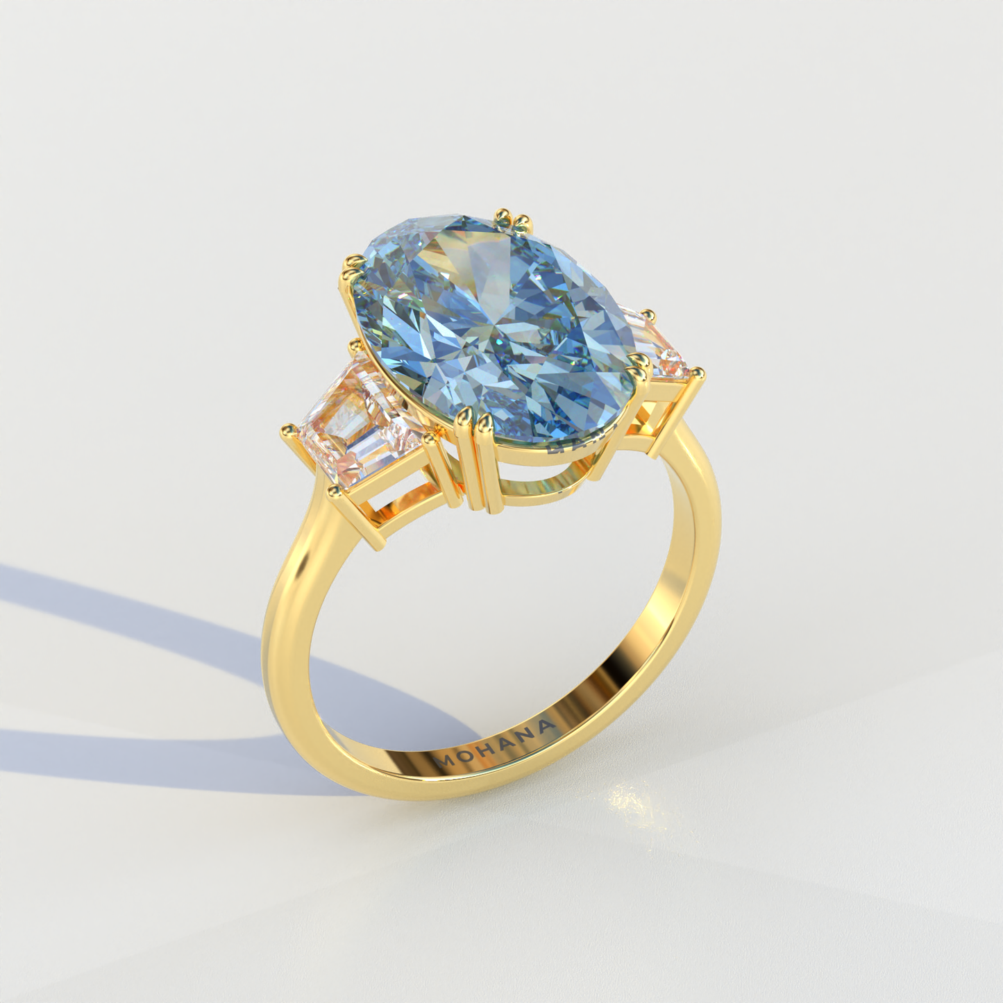 Three Stone 4 carat fancy Vivid Blue Lab Diamond Engagement Ring - Lucy