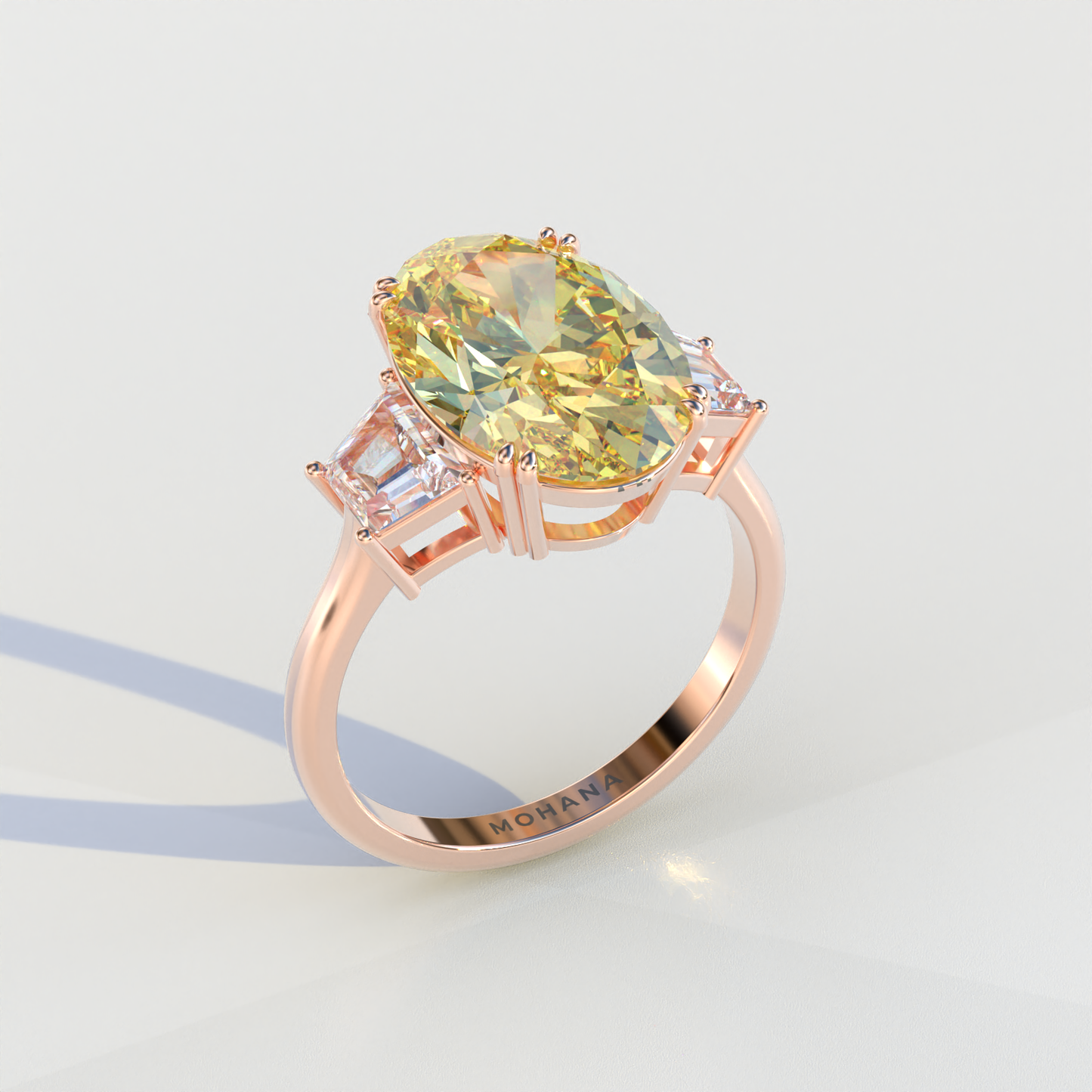 2 Carat Yellow Oval & Trapezoid Cut Lab Diamond Three Stone Engagement Ring - Lucy