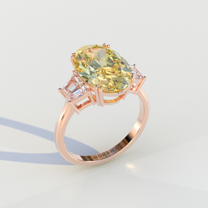2 Carat Yellow Oval & Trapezoid Cut Lab Diamond Three Stone Engagement Ring - Lucy