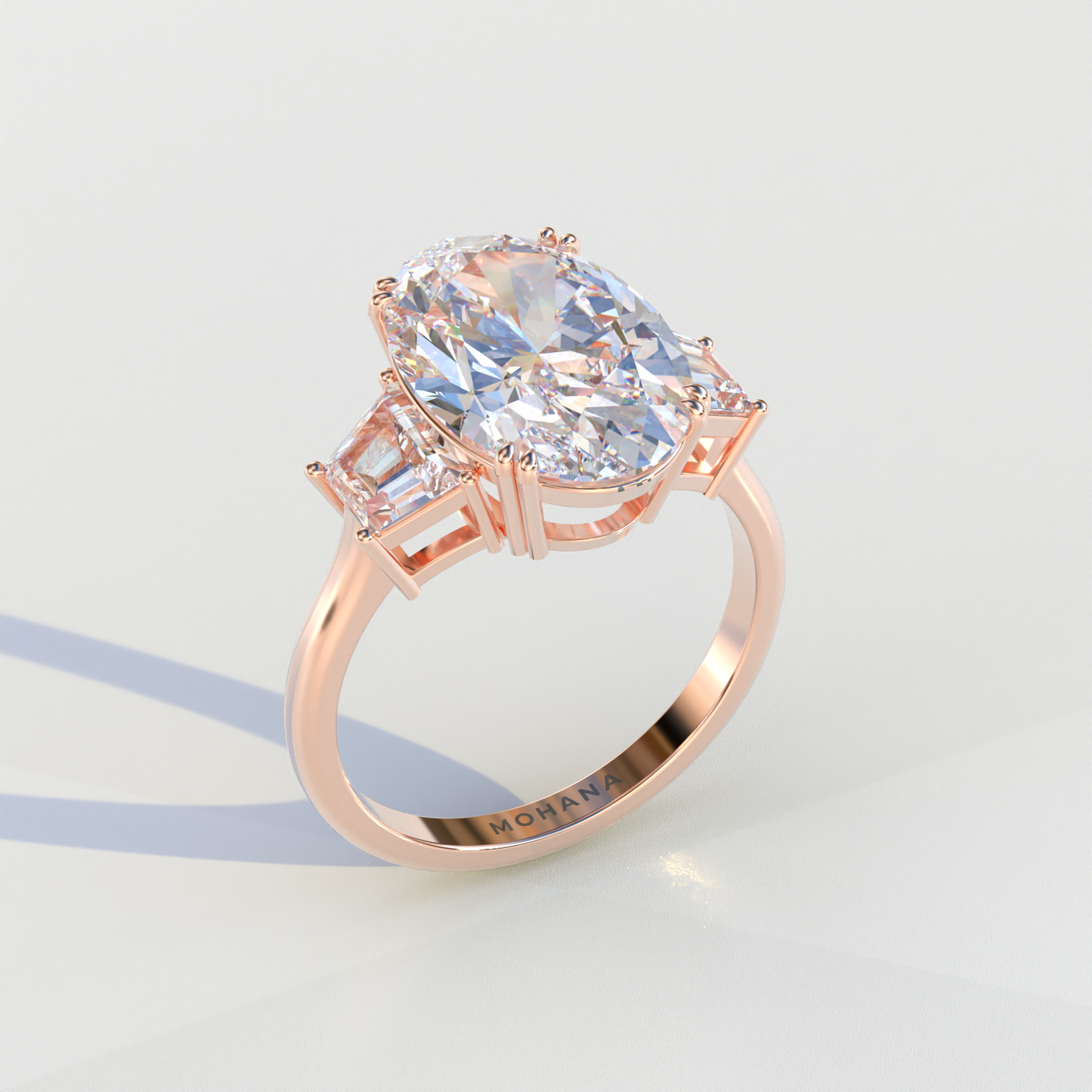 Three Stone 4 carat E VVS Elongated oval Cut Lab Diamond Engagement Ring - Lucy