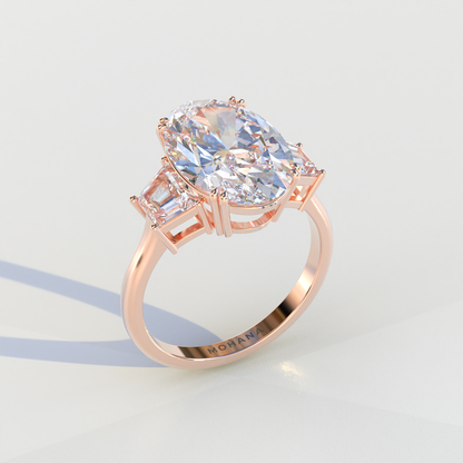 Three Stone 4 carat E VVS Elongated oval Cut Lab Diamond Engagement Ring - Lucy