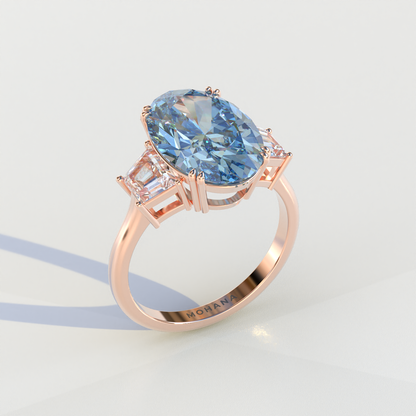 Three Stone 4 carat fancy Vivid Blue Lab Diamond Engagement Ring - Lucy