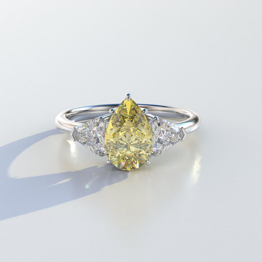 2 Carat Yellow Pear Cut Three Stone Lab Diamond Engagement Ring - Elegant