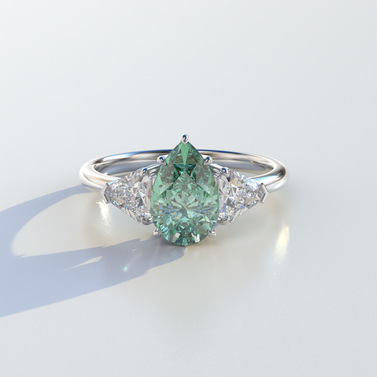 2 Carat Green Pear Cut Three Stone Lab Diamond Engagement Ring - Elegant