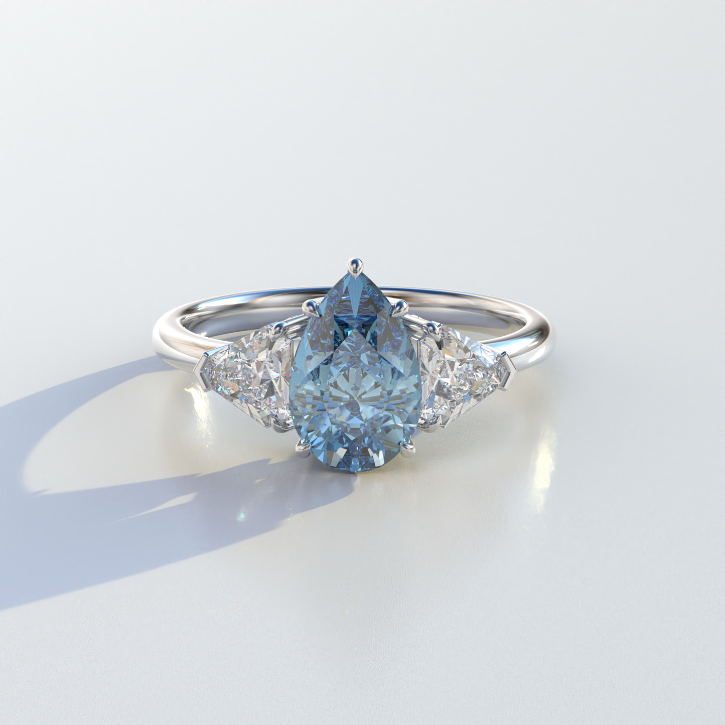 2 Carat Blue Pear Cut Three Stone Lab Diamond Engagement Ring - Elegant