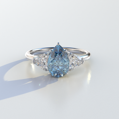 2 Carat Blue Pear Cut Three Stone Lab Diamond Engagement Ring - Elegant