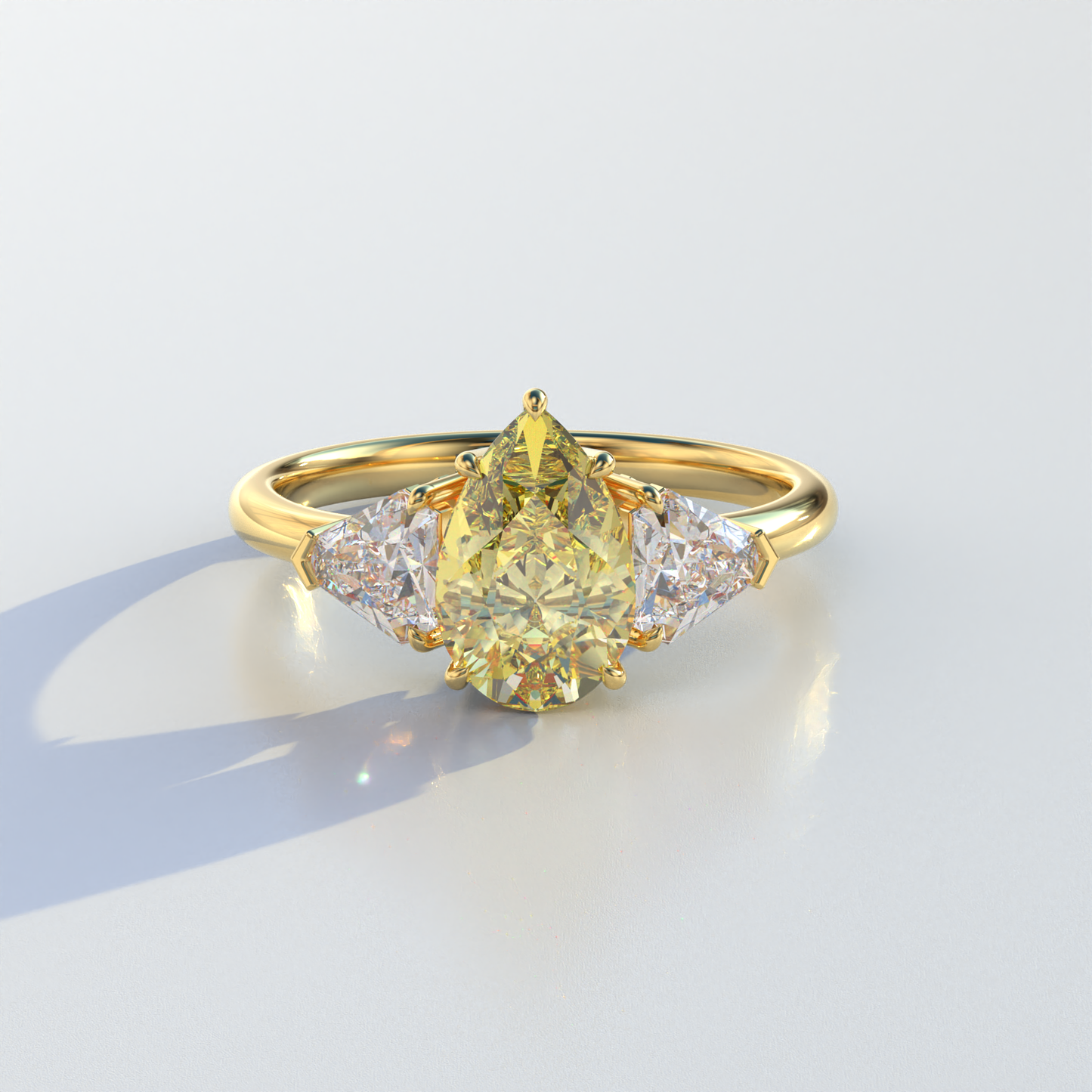 2 Carat Yellow Pear Cut Three Stone Lab Diamond Engagement Ring - Elegant