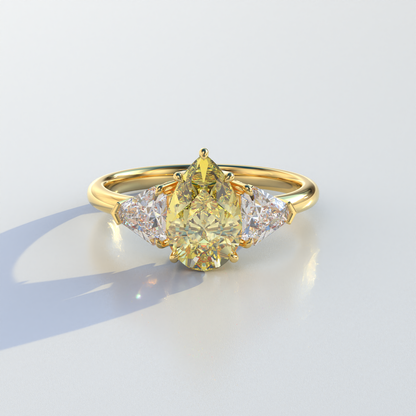 2 Carat Yellow Pear Cut Three Stone Lab Diamond Engagement Ring - Elegant