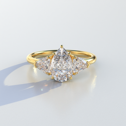 2 Carat Pear Cut Three Stone Lab Diamond Engagement Ring - Elegant