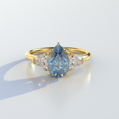 2 Carat Blue Pear Cut Three Stone Lab Diamond Engagement Ring - Elegant