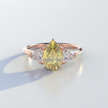 2 Carat Yellow Pear Cut Three Stone Lab Diamond Engagement Ring - Elegant