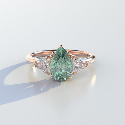 2 Carat Green Pear Cut Three Stone Lab Diamond Engagement Ring - Elegant