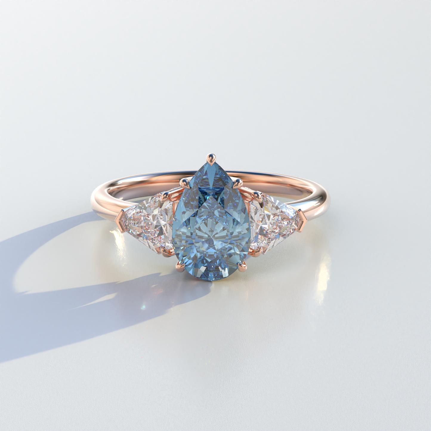 2 Carat Blue Pear Cut Three Stone Lab Diamond Engagement Ring - Elegant