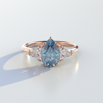 2 Carat Blue Pear Cut Three Stone Lab Diamond Engagement Ring - Elegant