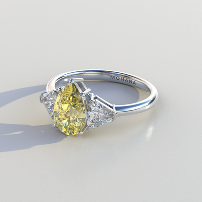 2 Carat Yellow Pear Cut Three Stone Lab Diamond Engagement Ring - Elegant