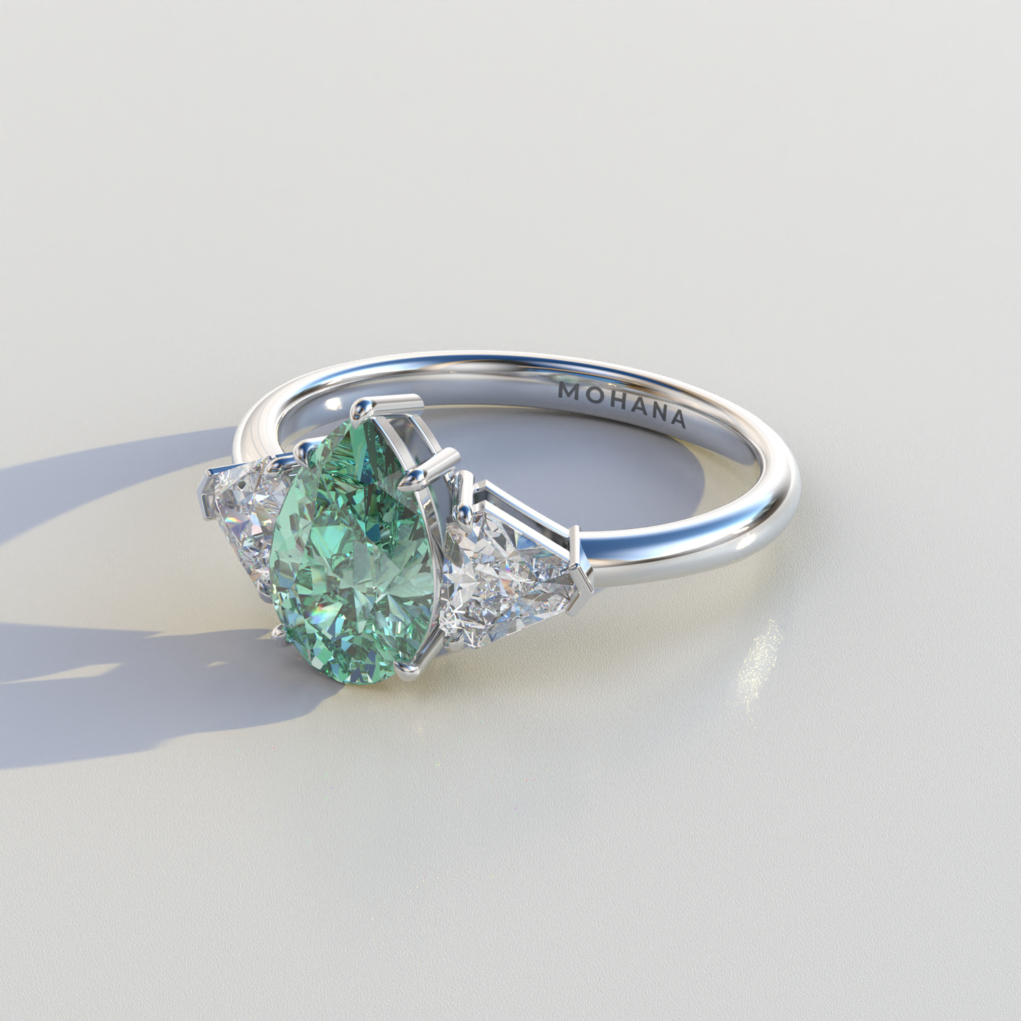2 Carat Green Pear Cut Three Stone Lab Diamond Engagement Ring - Elegant