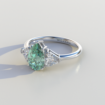 2 Carat Green Pear Cut Three Stone Lab Diamond Engagement Ring - Elegant