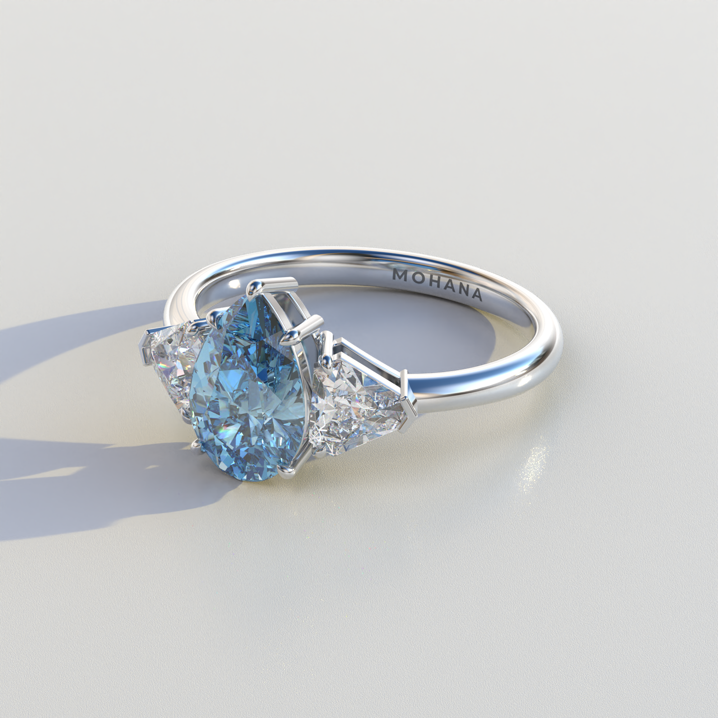 2 Carat Blue Pear Cut Three Stone Lab Diamond Engagement Ring - Elegant