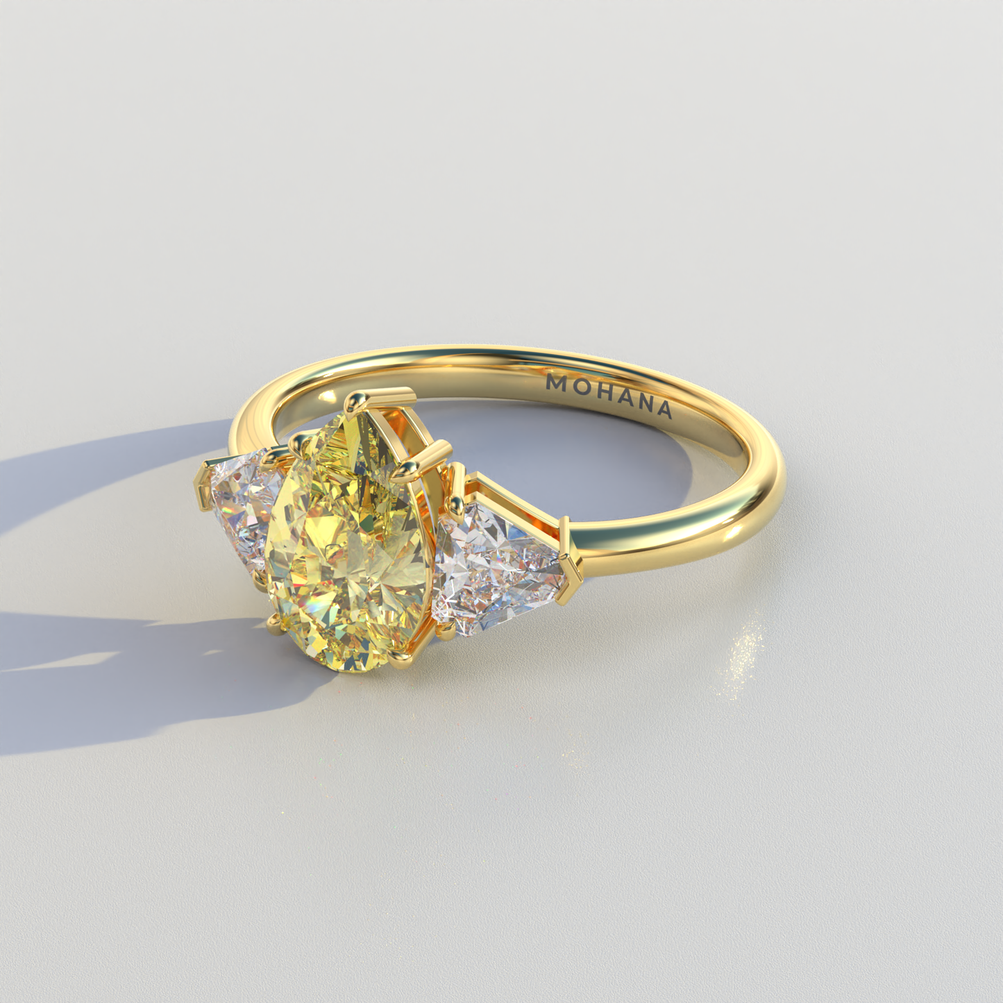 2 Carat Yellow Pear Cut Three Stone Lab Diamond Engagement Ring - Elegant