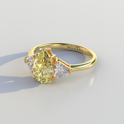 2 Carat Yellow Pear Cut Three Stone Lab Diamond Engagement Ring - Elegant