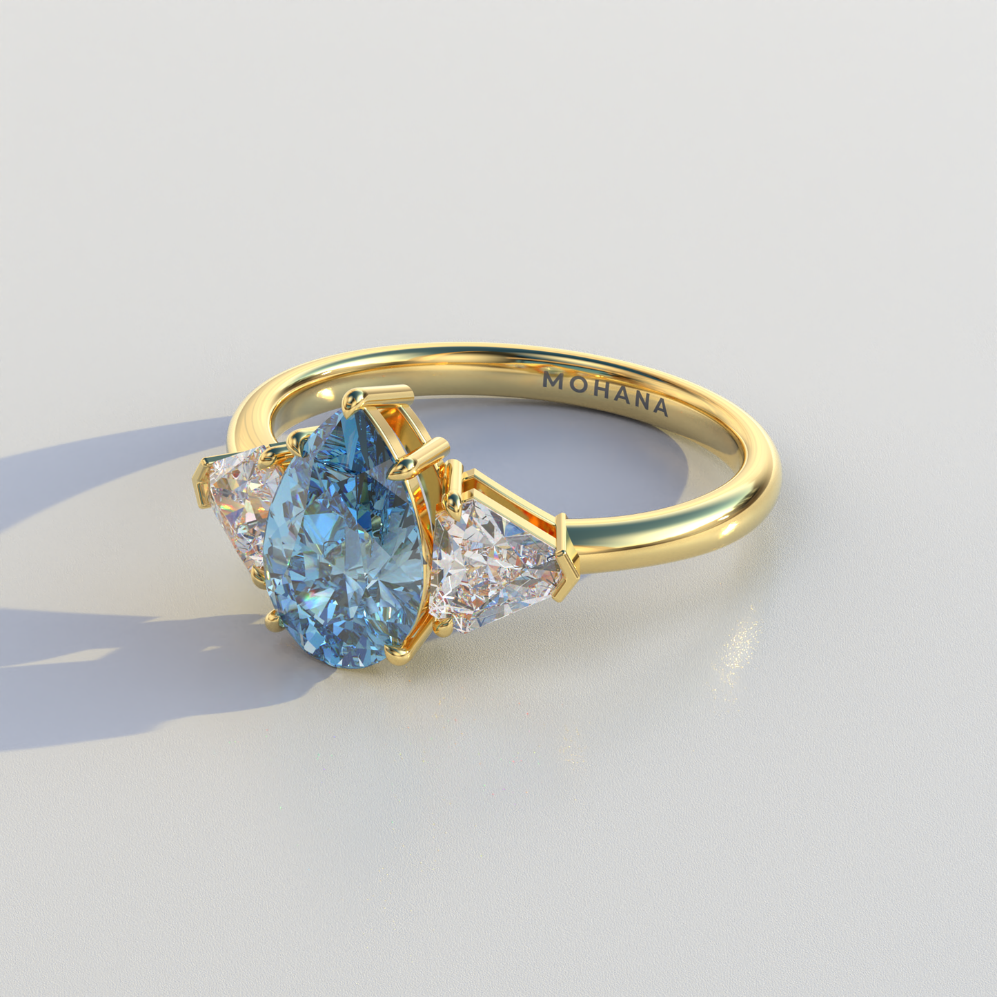 2 Carat Blue Pear Cut Three Stone Lab Diamond Engagement Ring - Elegant