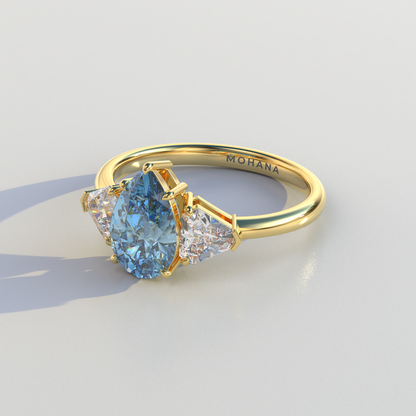 2 Carat Blue Pear Cut Three Stone Lab Diamond Engagement Ring - Elegant