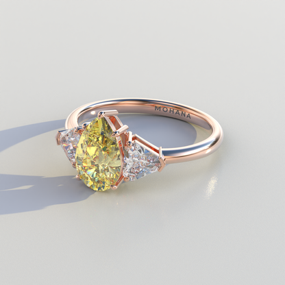 2 Carat Yellow Pear Cut Three Stone Lab Diamond Engagement Ring - Elegant
