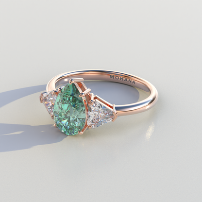 2 Carat Green Pear Cut Three Stone Lab Diamond Engagement Ring - Elegant