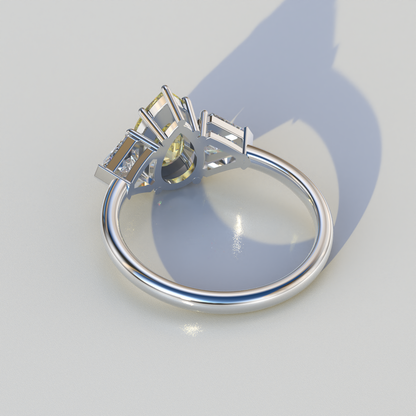2 Carat Yellow Pear Cut Three Stone Lab Diamond Engagement Ring - Elegant