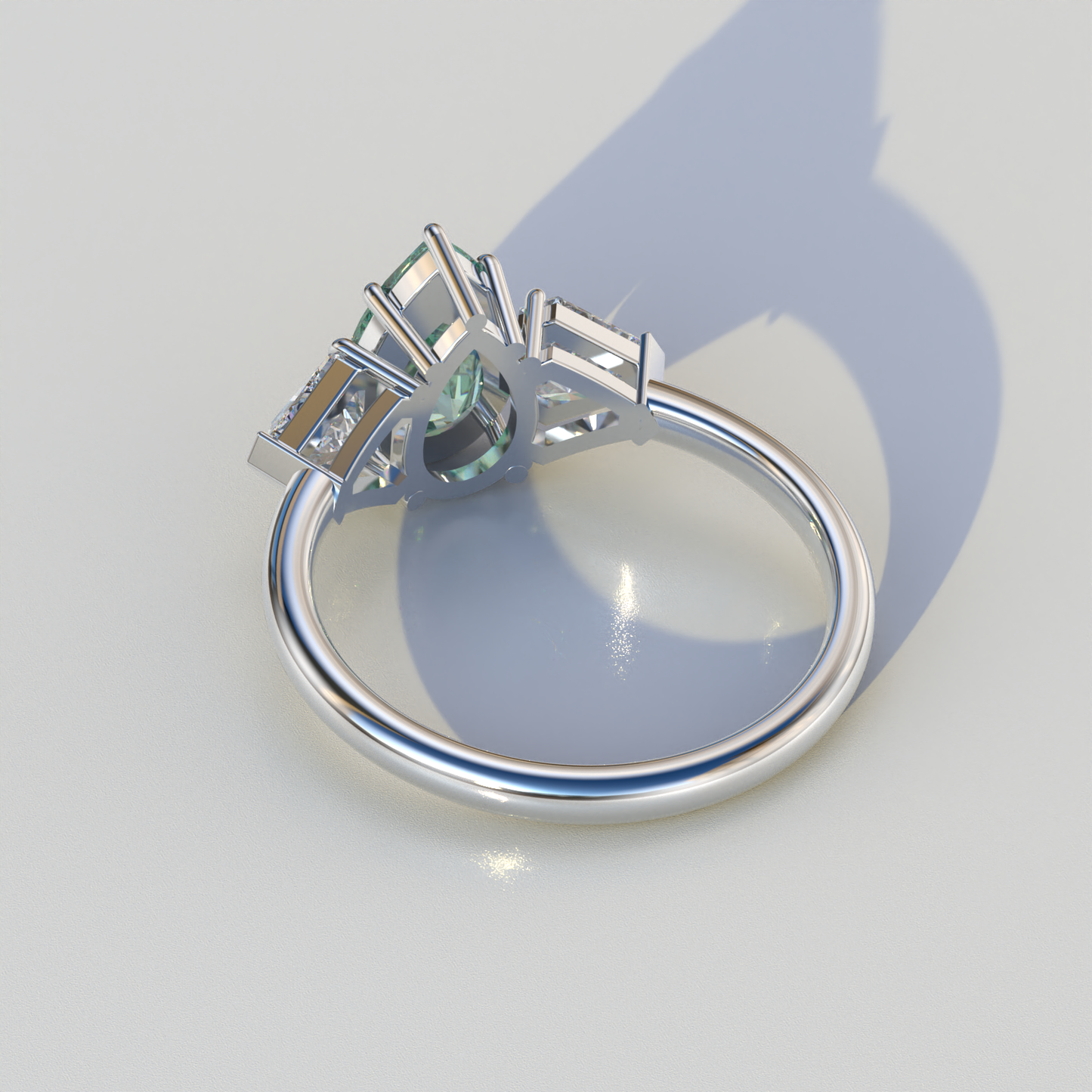 2 Carat Green Pear Cut Three Stone Lab Diamond Engagement Ring - Elegant