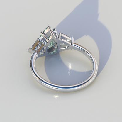 2 Carat Green Pear Cut Three Stone Lab Diamond Engagement Ring - Elegant