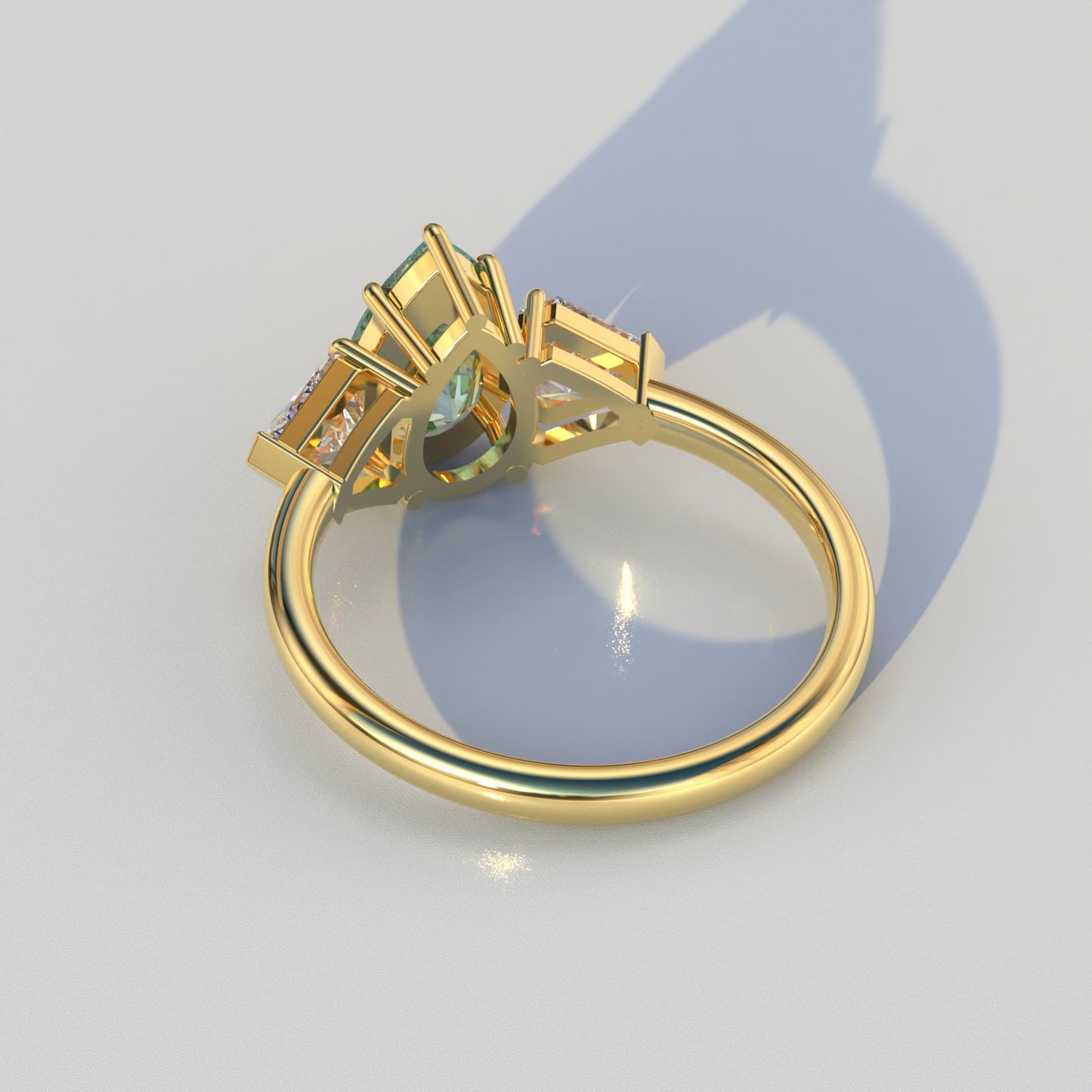 2 Carat Green Pear Cut Three Stone Lab Diamond Engagement Ring - Elegant