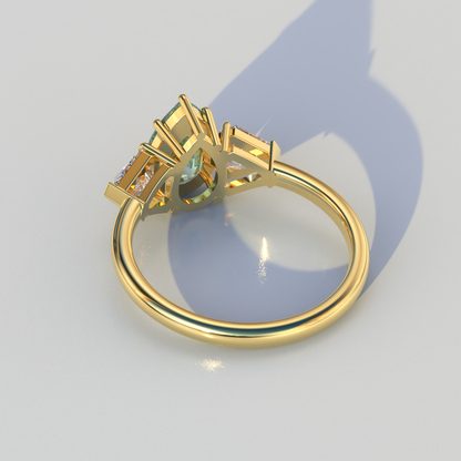 2 Carat Green Pear Cut Three Stone Lab Diamond Engagement Ring - Elegant