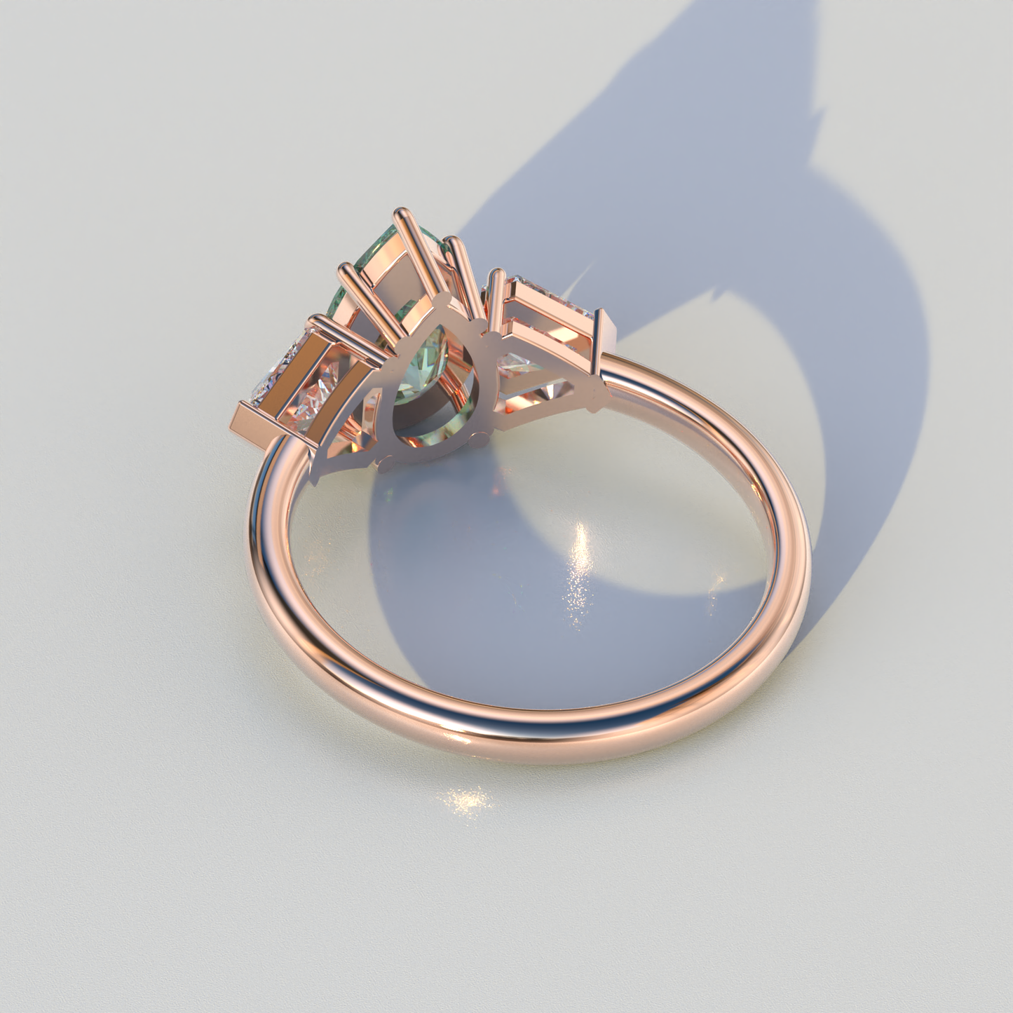 2 Carat Green Pear Cut Three Stone Lab Diamond Engagement Ring - Elegant