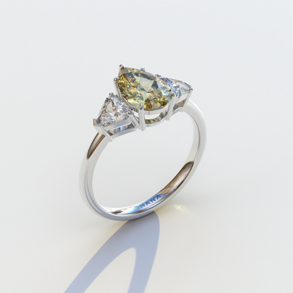 2 Carat Yellow Pear Cut Three Stone Lab Diamond Engagement Ring - Elegant