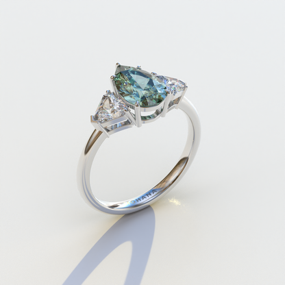 2 Carat Green Pear Cut Three Stone Lab Diamond Engagement Ring - Elegant