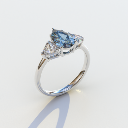 2 Carat Blue Pear Cut Three Stone Lab Diamond Engagement Ring - Elegant