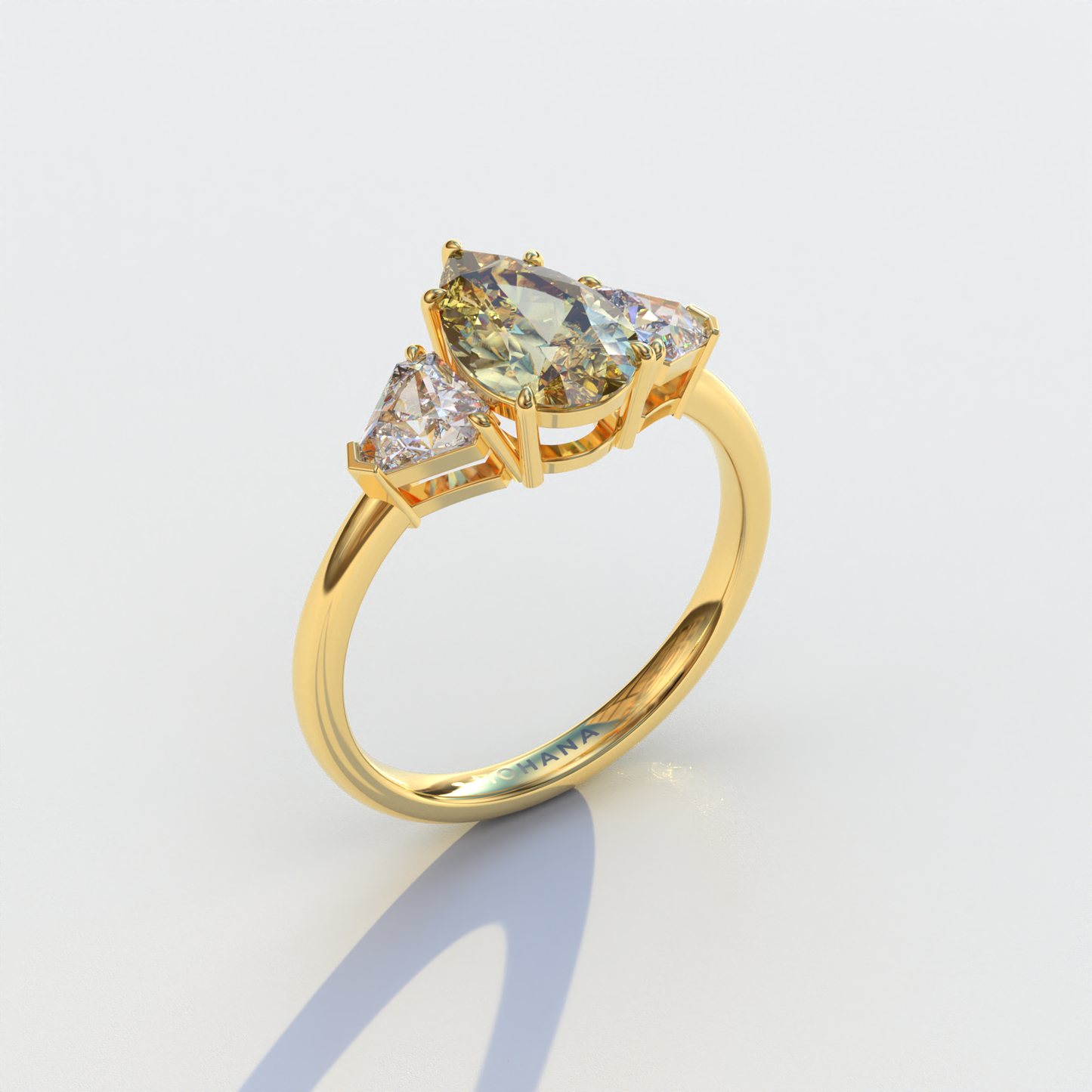 2 Carat Yellow Pear Cut Three Stone Lab Diamond Engagement Ring - Elegant