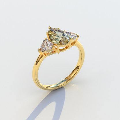 2 Carat Yellow Pear Cut Three Stone Lab Diamond Engagement Ring - Elegant