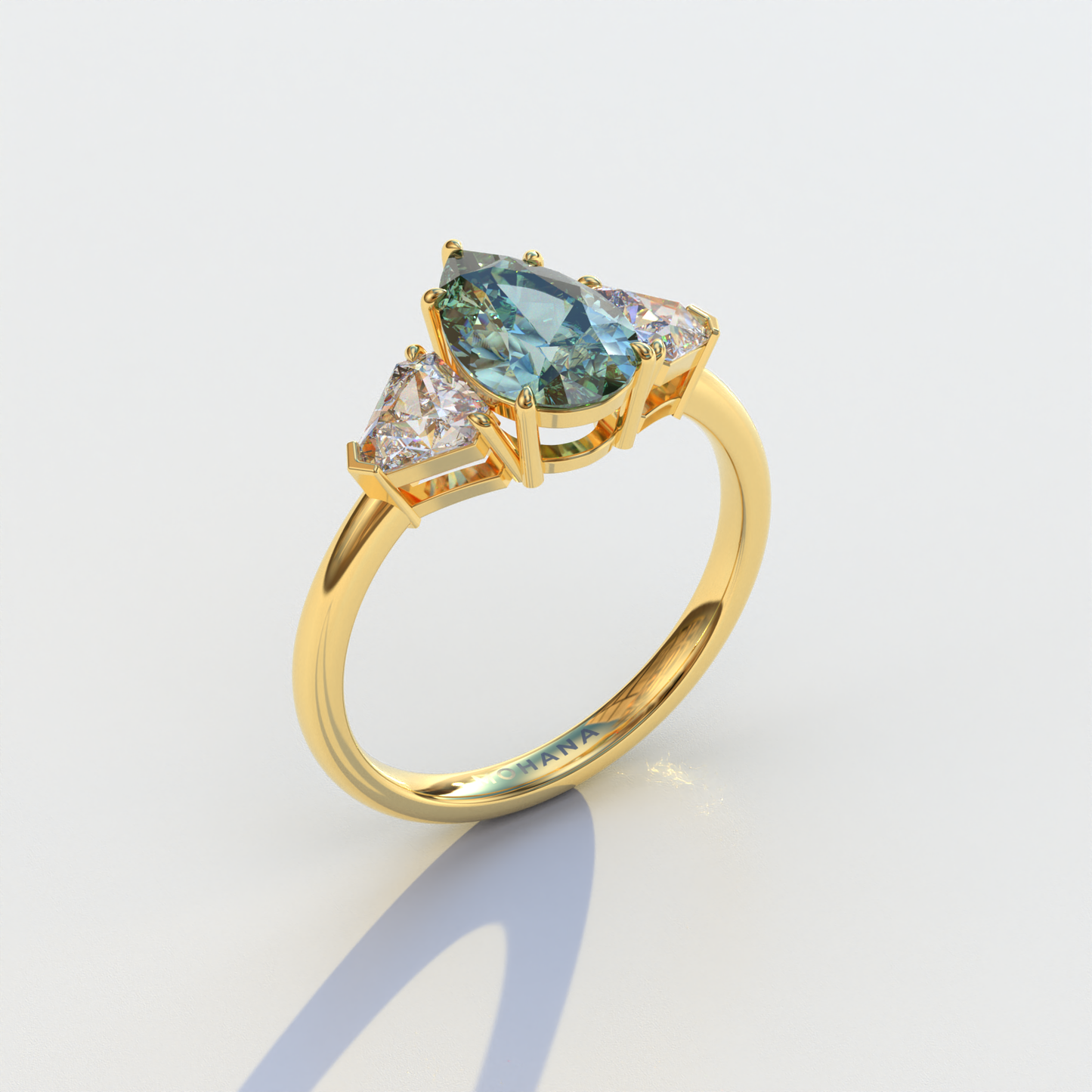 2 Carat Green Pear Cut Three Stone Lab Diamond Engagement Ring - Elegant