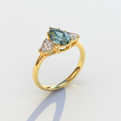 2 Carat Green Pear Cut Three Stone Lab Diamond Engagement Ring - Elegant
