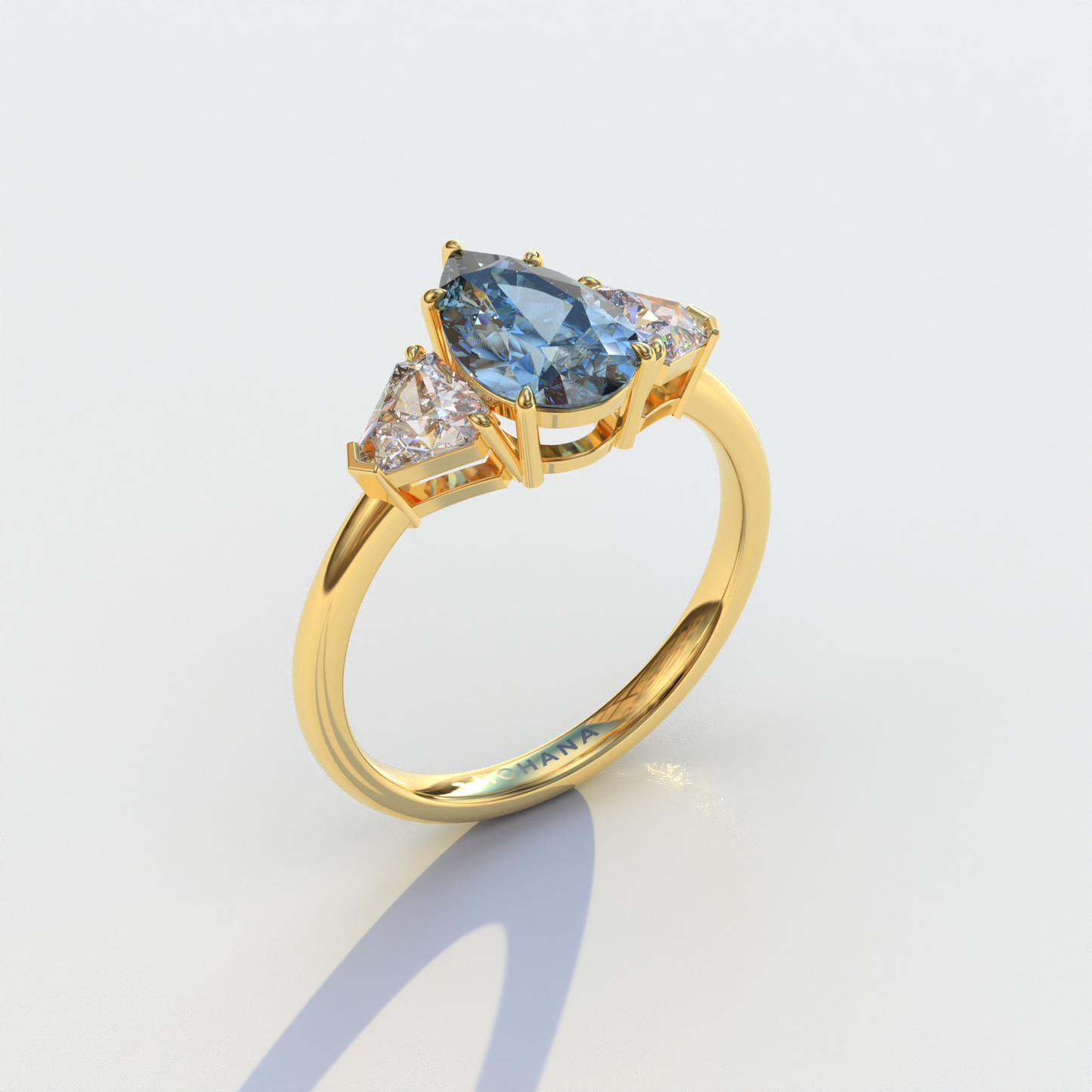 2 Carat Blue Pear Cut Three Stone Lab Diamond Engagement Ring - Elegant