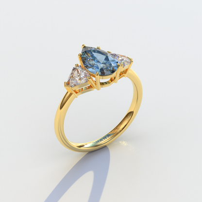 2 Carat Blue Pear Cut Three Stone Lab Diamond Engagement Ring - Elegant