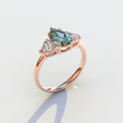 2 Carat Green Pear Cut Three Stone Lab Diamond Engagement Ring - Elegant