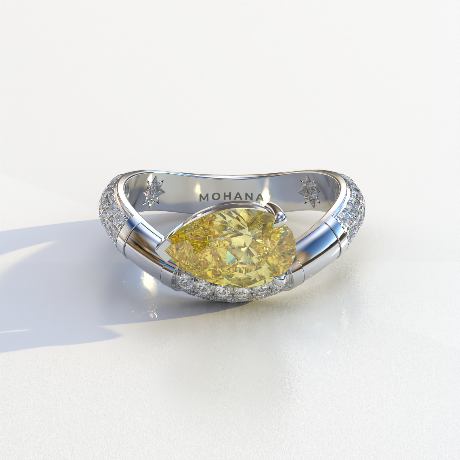 2 Carat East-West Fancy Yellow Pear Cut Lab Diamond Engagement Ring - J’Lure - 10K Solid Gold / White Gold