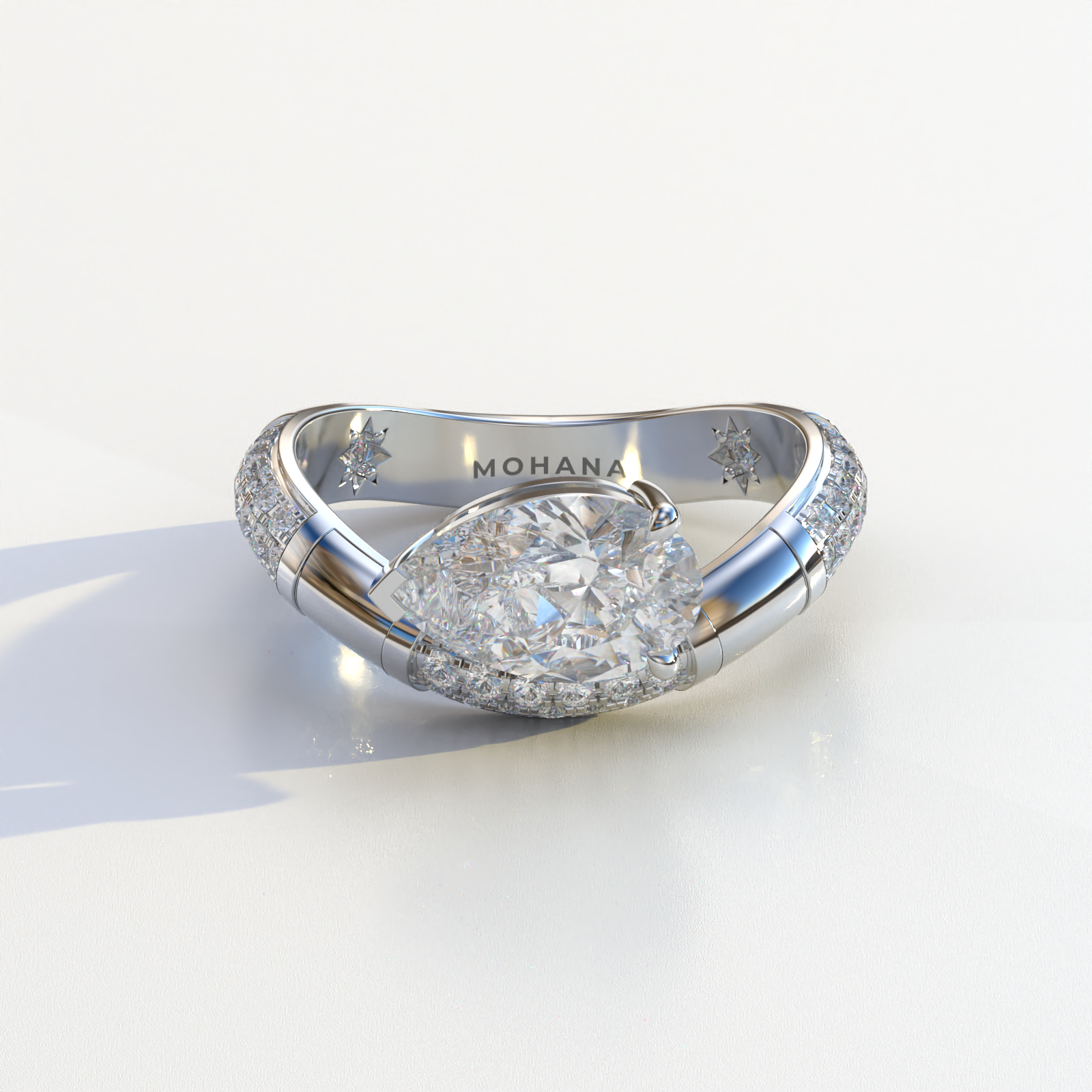 2 Carat East-West Pear Cut Lab Diamond Engagement Ring - J’Lure - 10K Solid Gold / White Gold